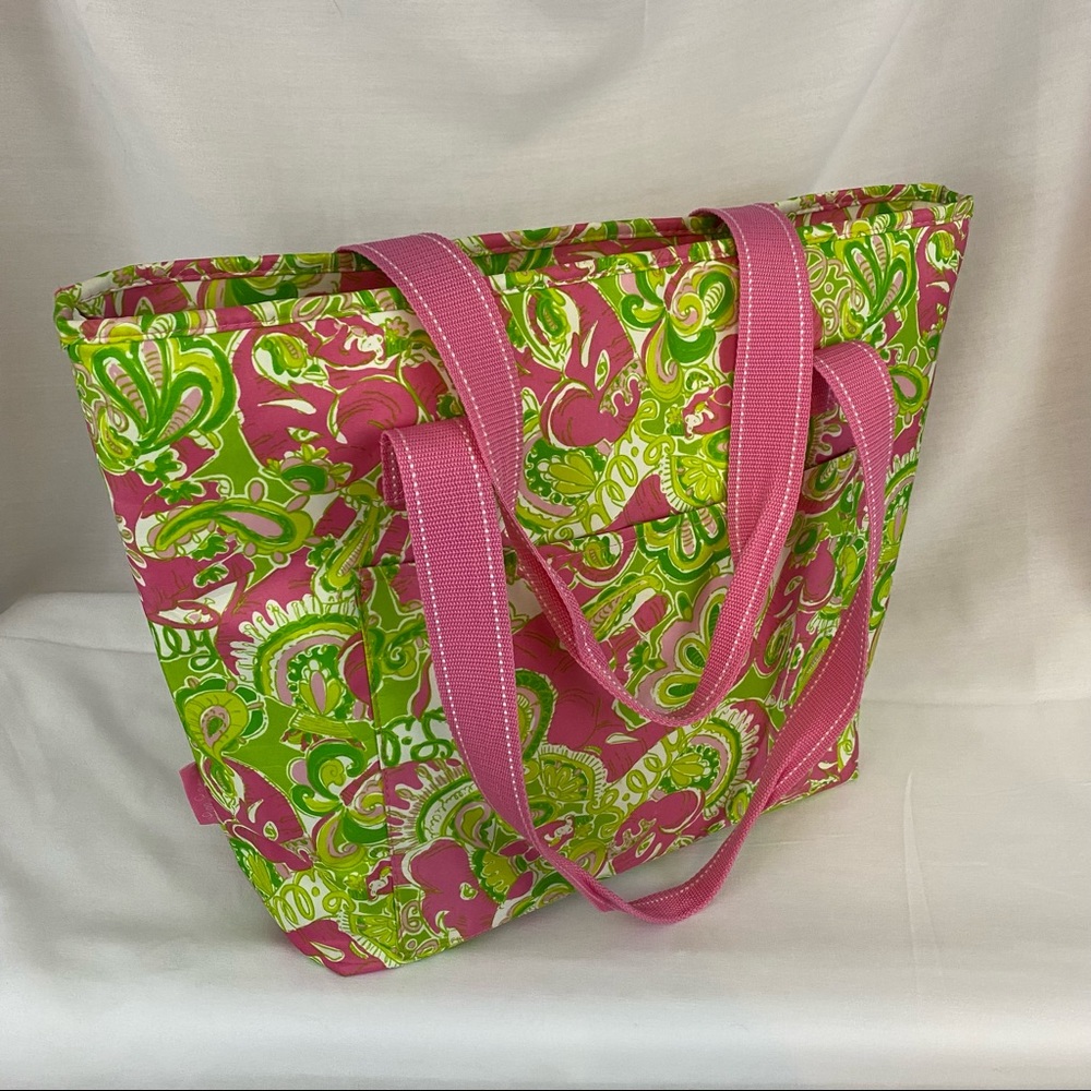 Lilly Pulitzer XL Pink/Green Insulated Collapsible Cooler Beach Tote